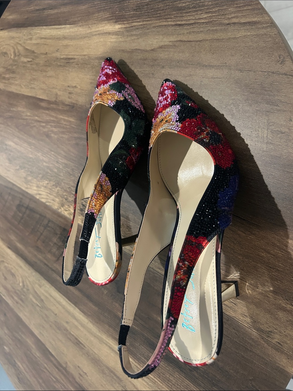 Betsey Johnson Multicolor Floral Beaded Slingback Heels